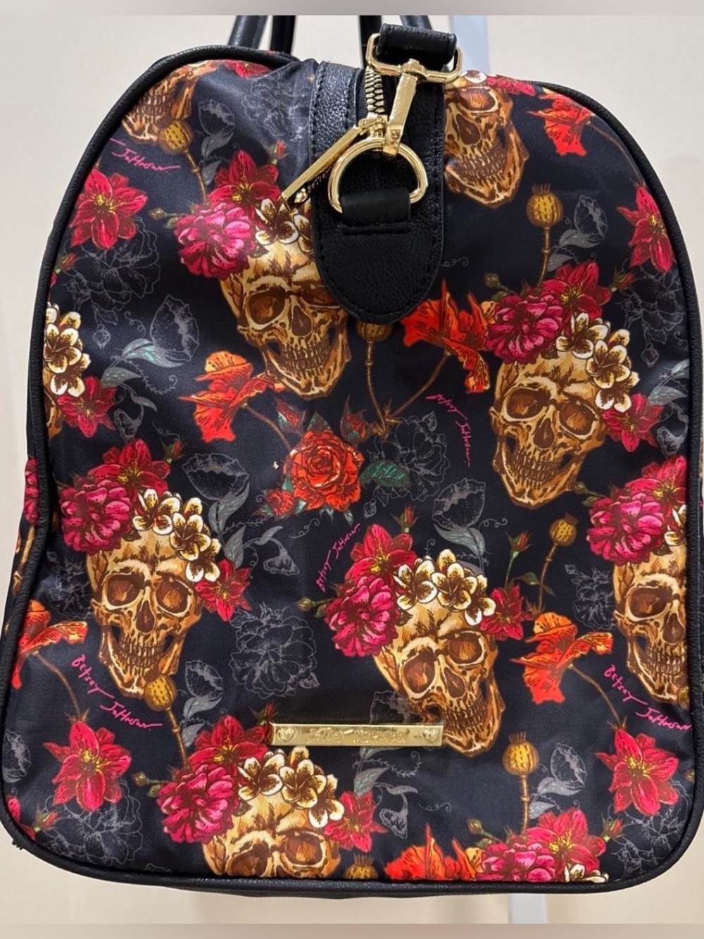 Betsey Johnson Xtra Large Floral Skull Print Women's Tote Bag - Picture 2 of 8